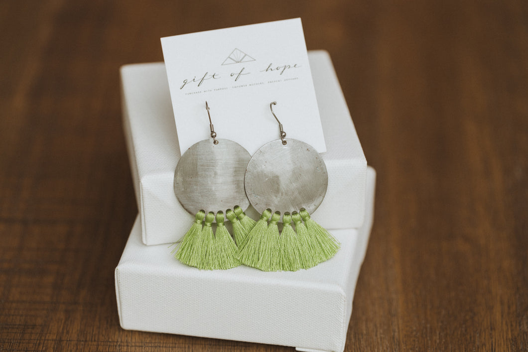 Key Lime Fan Tassel Earrings