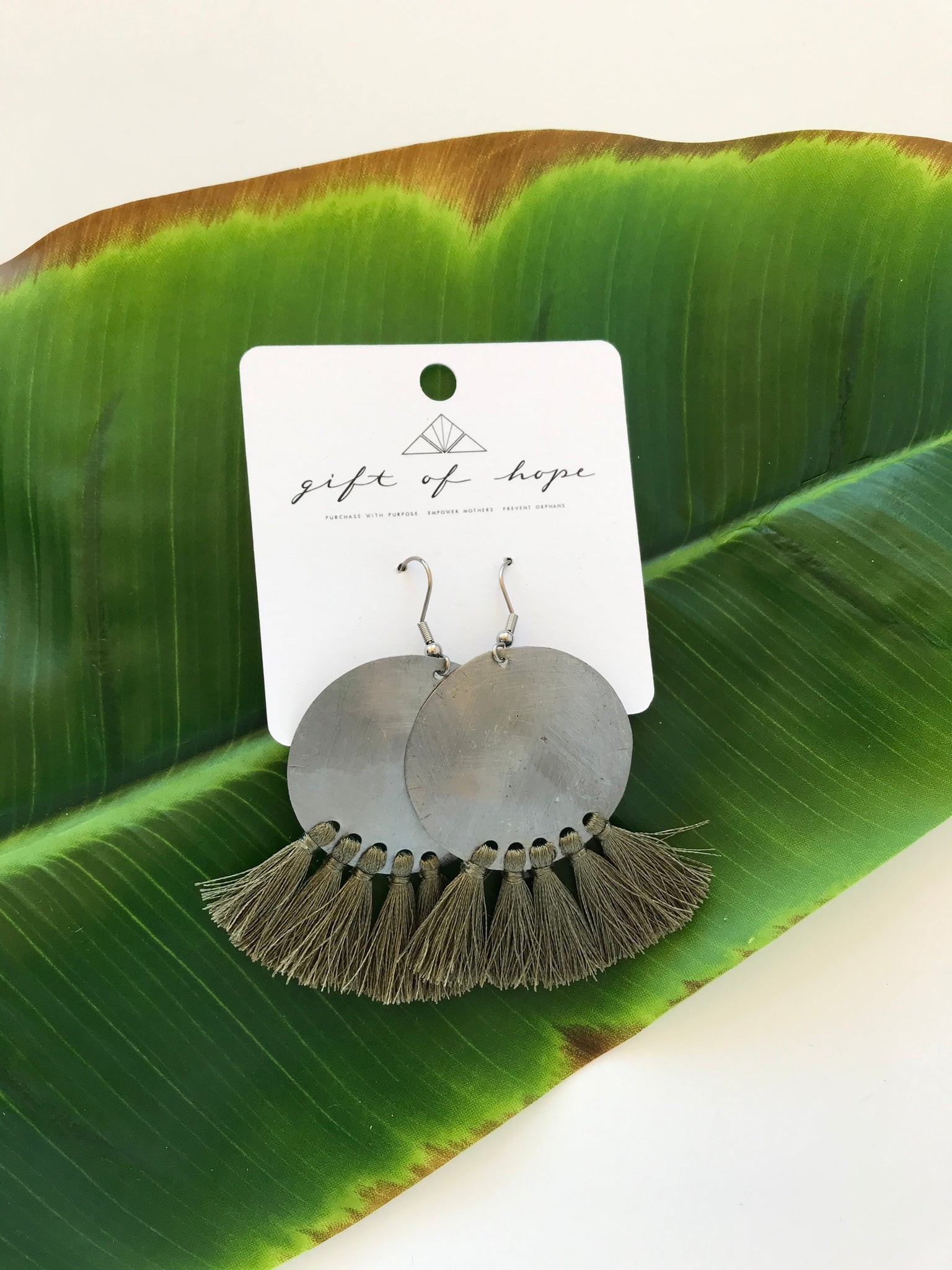 Bottle Cap Fan Tassel Earrings Gift of Hope Haiti