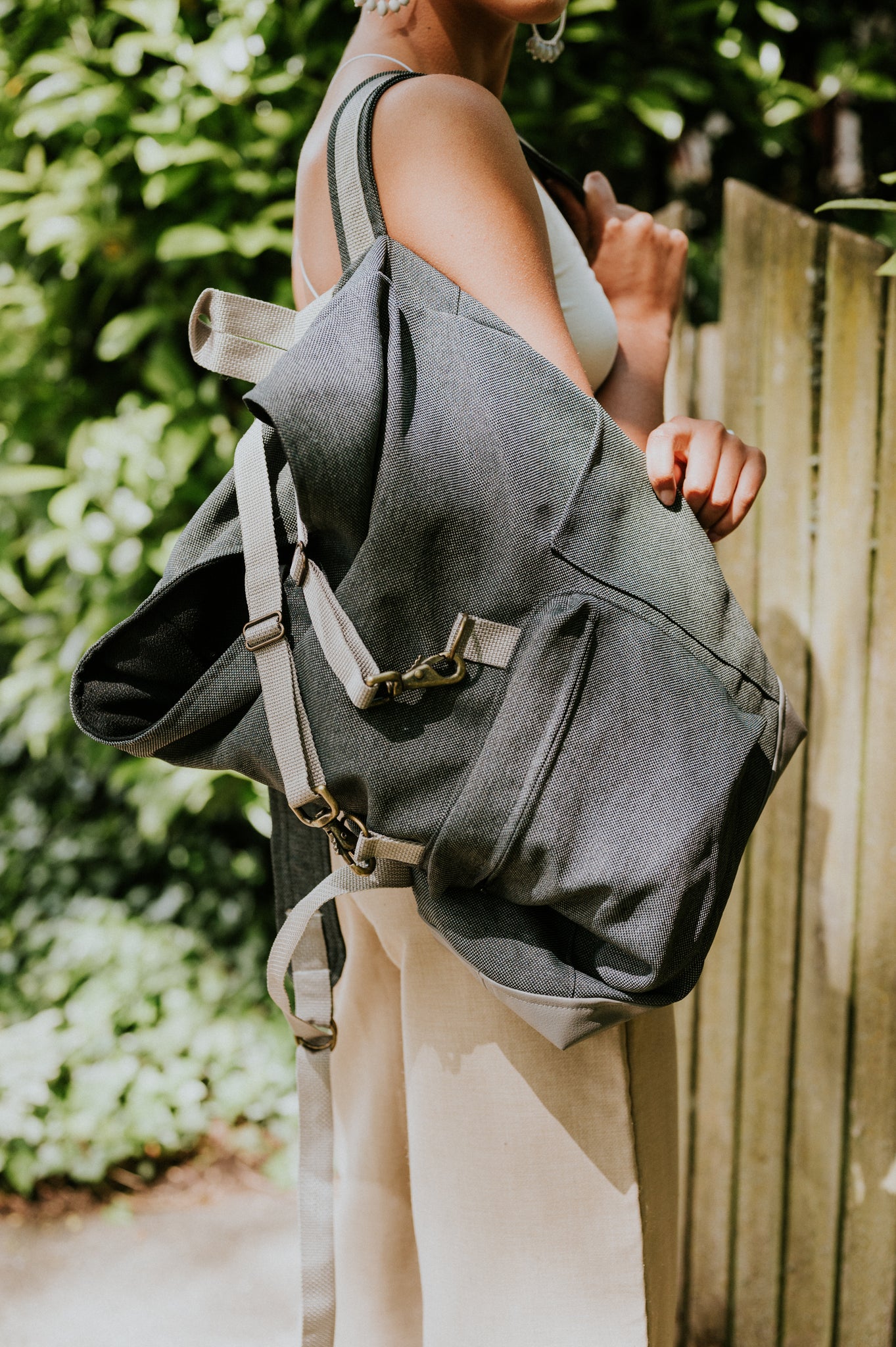 canvas and leather foldover backpack Fold-over Backpack